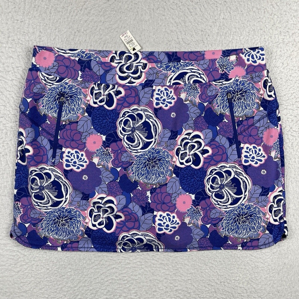 Talbots Skort Womens 3X Petite Blue Pink Everyday Stretch Active Spring Blossoms